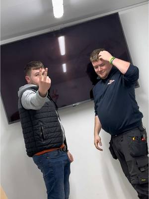 A post by @dannybyrneband on TikTok caption: DBB TV installers 😂 #officesetup #dannybyrneband #staffroom #dbbhq @Senan @DJCANO11 