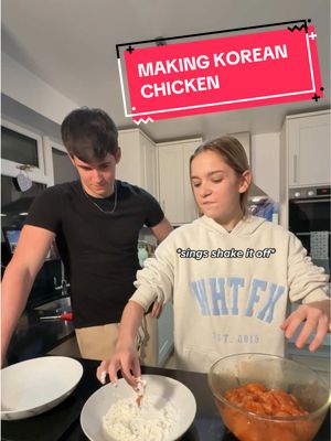 A post by @maxandharveyofficial on TikTok caption: The world’s worst sous chefs. @Tilly💗 #maxandharvey #Siblings #tilly #twins #brothers #sister #cookingwithharvey #koreanchicken 