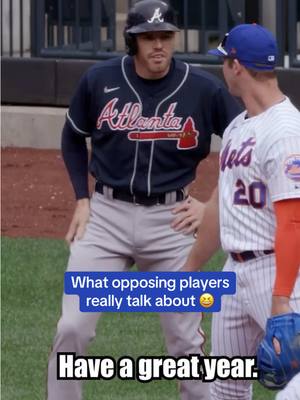 A post by @espnatbat on TikTok caption: When a first baseman reaches first base, chatter ensues 😂 (via @MLB) #MLB #baseball #fun #mets #braves 