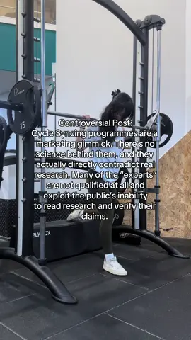 A post by @amymichellefitness on TikTok caption: Despite what many people would have you believe there is  research on women’s performance and the menstrual cycle and get this; there is no conclusive evidence that specific points of the cycle are associated with performance changes. There might be individual variation but there’s zero need for all women to tailor their training to pseudoscientific recommendations.   #cyclesyncing #healthandwellness #WomenOfTikTok #strengthtraining #debunkingmyths #creatorsearchinsights 
