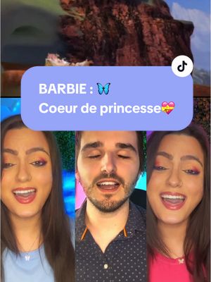 A post by @naala_officiel on TikTok caption: Hey coucou tout le monde ! 🌟 Ça faisait tellement longtemps que je n'avais pas fait de cover. Aujourd'hui, je suis super excitée de vous présenter la cover d'un de mes Barbie préférés : *Barbie cœur de princesse* ! 💖✨ Un énorme merci à mon chéri @MatthieuBriache🧩 qui a chanté le prince charmant à la perfection ! C'était vraiment incroyable et je suis trop contente du résultat. En plus, mon petit loulou a voulu apporter sa petite voix sur l’ ambiance de chat / chien, c'était trop mignon ! 🐾 J'espère vraiment que vous aimerez cette cover autant que nous avons aimé la travailler.  VF Erika : la magnifique chanteuse comédienne : @Prisca Demarez  😍♥️ Amala Landré ( Annelise)  Michèle Lituac Dis moi en commentaire, c’est quoi votre Barbie préférée ?🦋  #barbie #barbiecoeurdeprincesse #chant #montage #BarbieMovie #barbietiktok #fyp #pourtoi #parati 