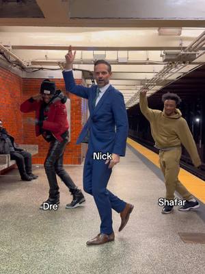 A post by @officialnickkosir on TikTok caption: Who went the most crazy? 🧐 @dre_da_dancer @Shafar(SJC) #dance #trend #nyc #subway