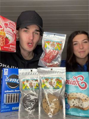 A post by @harrisontjames on TikTok caption: Trying freeze dried desserts Vs the Real desserts @emma #freezedriedcandy #freezedried #foodtiktok #foryou 