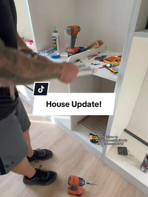 A post by @eastcoastdiy on TikTok caption: Thank you to @Eastcoastdiyhusband for the content tonight ❤️ Hopefully tomorrow I will receive good news and can get back to work soon 🙏 Still have an entire house to furnish and decorate! #disastertodreamhome 