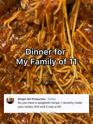 A post by @raisingcades10 on TikTok caption: Dinner for My Family of 11 🍝 #Familyof11 #RaisingCades #Motherof9 #fyp 