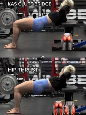 A post by @misscarriejune on TikTok caption: Hip thrust vs KAS glute bridge Hip thrusts: Compound exercise Full range of motion Explosive KAS glute bridge: Isolated exercise Shorter range of motion More controlled Follow on instagram for more tips and incase tiktok goes away again 🫶🏼 @misscarriejune 