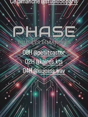 A post by @studio56paris on TikTok caption: 🎧 PHASE - Dimanche 26 Janvier 2025 🎧 Terminez votre week-end avec PHASE, la soirée techno qui vous plonge dans un voyage sonore envoûtant et hypnotique. Vibrez au rythme des beats puissants et des rythmes envoûtants pour une expérience inoubliable. 🔗 Lien dans la bio Time Table : 🎶 00H PETIT CASTOR 🌌 02H KAÏROS ⚡ 04H LOUESSS 📍 Studio56 📍 56 rue de la Fontaine au Roi, 75011 Paris #Phase #Techno #Studio56 #ParisNights #LiveMusic