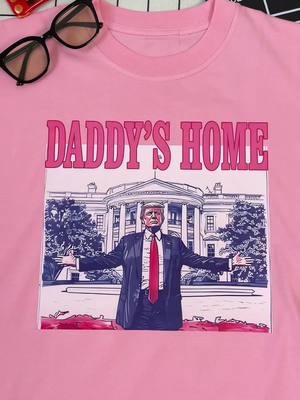 A post by @oliaritauro4 on TikTok caption: Have you snagged one of our Viral Daddy’s home tees? #daddyshome #trump #donaldtrump #trumpsupporters #trumpcomeback #makeamericagreatagain🇺🇸❤️ #trumpets #trump2025 #trumptiktok #savetiktok #trumpshirt #whitehouse #viral 