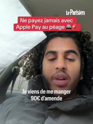 A post by @leparisien on TikTok caption: Saviez-vous que vous risquiez 135€ d'amende et trois points en moins sur le permis si vous payez au péage avec votre téléphone ? Ce jeune tiktokeur l'a appris à ses dépens en sortant de l'autoroute, le 11 janvier dernier. Un policier l'a verbalisé pour utilisation du téléphone au volant.