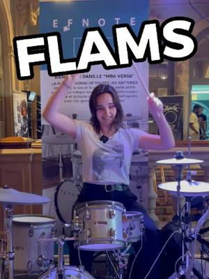 A post by @sounds_like_emma on TikTok caption: Flams: rock's best friend! 🥁 They sound incredible and are surprisingly simple once you get the hang of them. 💡 Pro tip: Take your time at first—practice slowly and leave some space between each flam. Oh, and don’t forget to flam both LR and RL for that balanced flair! 💪🏻 Want to master your flams (and more)? Hit the link in our bio to book a Free 1:1 lesson with a pro drummer! #drumrudiments #drummerlife #learndrums #lovedrums