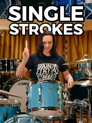 A post by @sounds_like_emma on TikTok caption: Single strokes – probably the ONLY rudiment you need 😉. Ok, maybe not the only one, but it’s definitely the first one you’ll want to learn. It’s the foundation of everything, so let’s get you started! Want to level up your drumming with personalized guidance? Click the link in my bio to book a Free 1:1 lesson with one of our pro drum teachers! #learndrums #drumlesson #drumlessons #drummers #drummergirls