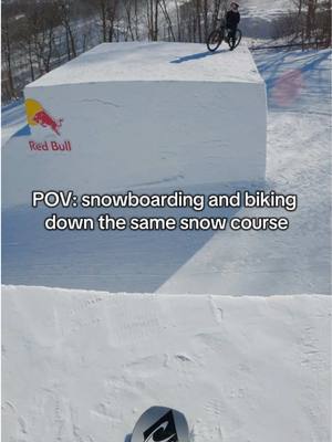 A post by @redbullcanada on TikTok caption: @Gracey and @Seb toots taking teamwork to a whole other level 📈#Snow #Snowboard #Bike #MTB #POV #RedBull #GivesYouWiiings