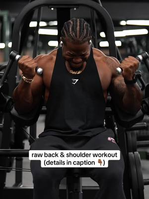 A post by @swolericketts on TikTok caption: back & shoulder workout 🔥 save for later 🤞🏾 • Pull Ups 3x12-15 Warmup Smith Machine Row 3x8-12 Single Arm Pulldown 3x10-12 Straight Bar Lat Pullover 3x12-15 Shoulder Press 4x8 Rear Delt Fly 3x15 Machine Lateral Raise 3x15-20 Seated Curl 3x12-15 • Free Game 🤝🏾