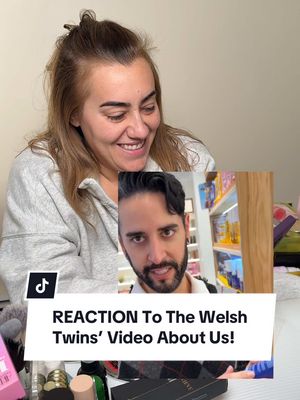 A post by @thelipsticklesbians on TikTok caption: This was the best video that came across our feed in a WHILE 🤣 @The_WelshTwins (@Robert Welsh 🦇 @James Welsh 💜 ) becoming The Lipstick Lesbians—all we can say is, ICONIC 👏🏼💄 Absolutely loved meeting them during our most recent trip to the UK and all we can say is, we can't wait to do this all together one day 😜 #thewelshtwins #makeup #BeautyTok #makeuptok 