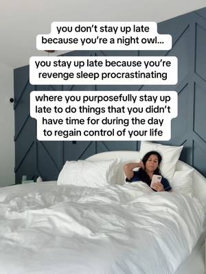 A post by @theworkoutwitch on TikTok caption: staying up late to reclaim your personal time (aka revenge sleep procrastination) explained 🥹 release stress & stored trauma in 30 days 🔗 on profile ✨ #traumarelease #stressrelease #cortisol #cortisollevels #hormoneimbalance #stressrelief