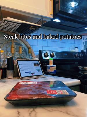 A post by @taylormsmith10 on TikTok caption: #dinneridea #dinner #steak #steakbites #bakedpotato #food #FoodTok #sahm 