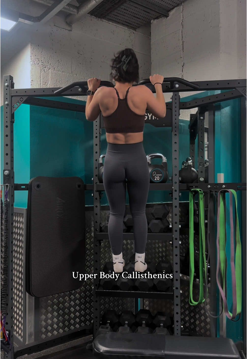 A post by @amymichellefitness on TikTok caption: Getting stronger at those body weight movements 💪 Everyone asks me how to learn to do a pull-up, or push-up, or bodyweight movements. The secret truly showing up, practicing, and progressing little by little.  @SKEPSIS  #arctic #callisthenics #pullup #upperbodyworkoutforwomen 