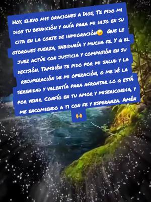 A post by @yanycjunco on TikTok caption: Hoy, elevo mis oraciones a Dios, Te pido mi dios tu bendición y guía para mi hijo en su cita en la corte de inmigración😞  Que le otorgues fuerza, sabiduría y mucha fe. Y q el juez actúe con justicia y compasión en su decisión. También te pido por mi salud y la recuperación de mi operación, q me dé la serenidad y valentía para afrontar lo q está por venir. Confío en tu amor y misericordia, y me encomiendo a ti con fe y esperanza. Amén 🙌@Gabrielle E 