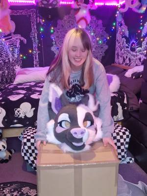 A post by @baileystarpup on TikTok caption: Baileys full bodysuit is here, the maker is the same as my head, MadeByMercury!  I have lost 10kg since I made my duct tape dummy for the suit but I'm still so happy with the fit since I have a little extra room, highly recommend MadeByMercury as a maker! #furry #fursuit #furryfandom #MadeByMercury #furrytiktok #puppyfursuit #scottishfurry #ukfurry #Scotiacon #Scotiacon2025 #Scotiacon25 #cute #puppy 