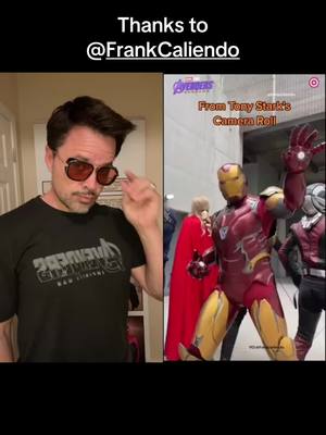 A post by @aztonystark on TikTok caption: Thanks to @Frank Caliendo for this awesome voice over! #cosplay #ironman #tonystark #rdj #mcu #peterparker #marvel #thor #blackwidow @Steven Rogers @Hayl Daugherty @scottsnover7 @Trevor 