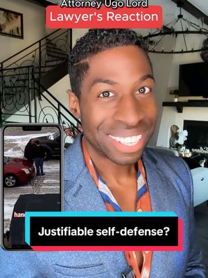 A post by @ugolord on TikTok caption: Replying to @Bo Woman discovers instant karma after a public dispute with a man in the middle of the road. Was this justifiable self-defense? Attorney #UgoLord reacts! #lawyer  #lawyer #lawyersoftiktok #TikTokPartner #stitch with  @Daily Mail 