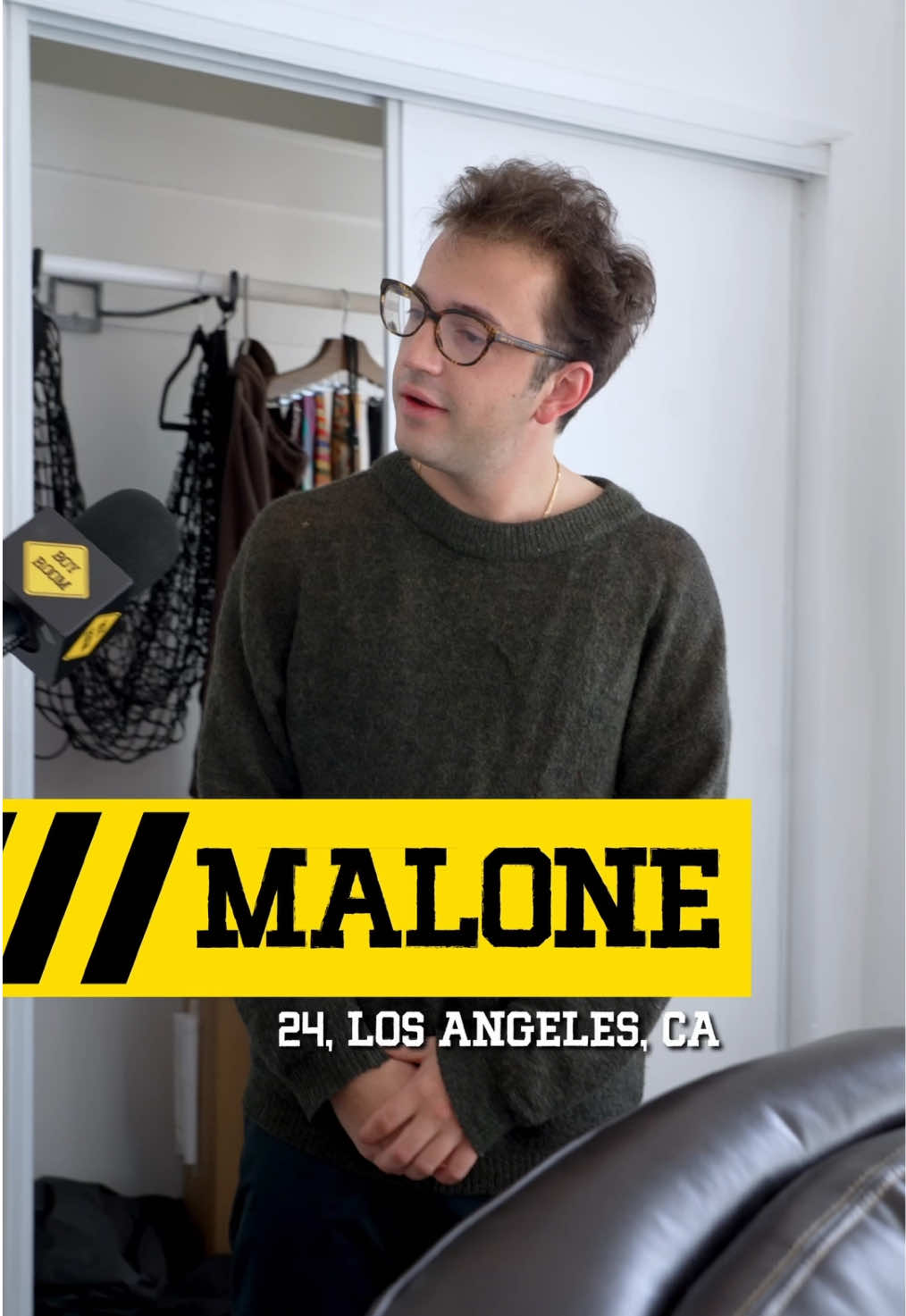 A post by @boyroomshow on TikTok caption: Malone, 24, Los Angeles CA Welcome to Boy Room, the show where we investigate men's bedrooms and fix them. On today's episode, Rachel visits Malone, a debate coach who doesn't completely understand how to use his closet. hosted by @rachelcoster_ @Gymnasium hip with @prime #messyarders #LA #renovation #comedy #boyroom #gymnasium