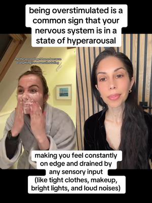 A post by @theworkoutwitch on TikTok caption: duet @_jemma_bella overstimulation / sensory sensitivity isn’t a weakness..here’s why you’re more sensitive to loud noises or itchy fabrics 🥹 heal your nervous system in 60 days 🔗 on profile ✨ #nervoussystem #nervoussystemregulation #nervoussystemhealing #fightflightfreeze #somatichealing #somaticexercises