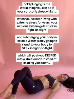 A post by @theworkoutwitch on TikTok caption: cold plunging is the worst thing you can do for your body if you’re already feeling stressed or overwhelmed 🥹 heal your nervous system in 60 days 🔗 on profile ✨ #nervoussystem #nervoussystemregulation #nervoussystemhealing #fightflightfreeze #somatichealing #somaticexercise