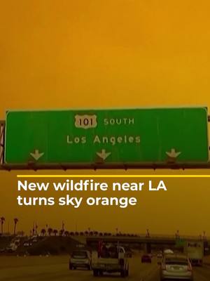 A post by @aljazeeraenglish on TikTok caption: A new #wildfire north of #LosAngeles in the #US turned skies orange and triggered mandatory evacuation orders for thousands of people. #news