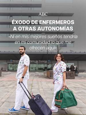 A post by @abc.es on TikTok caption: Éxodo de enfermeras a otras autonomías: en 2023, más de 6.600 profesionales de la enfermería se trasladaron por trabajo a otra autonomía o provincia Las condiciones laborales, con una temporalidad del 30% en los contratos, son la principal causa de esta movilidad Conocemos el caso de Antonio Jesús García y María Fernández Bazán #enfermeros #medicina #mercadolaboral #hospital 