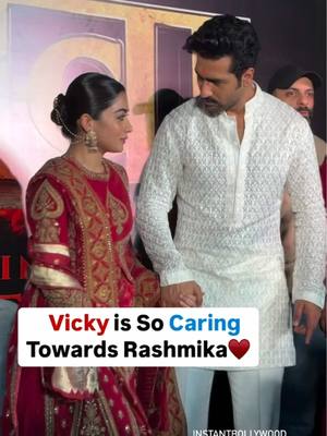 A post by @instantbollywood on TikTok caption: Vicky Kaushal being the perfect gentleman, so caring towards Rashmika! ♥️ #vickykaushal #rashmikamandanna #instantbollywood #fyp #chhaava 