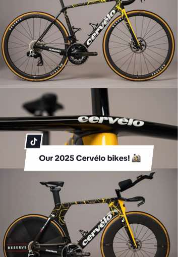 A post by @teamvisma_leaseabike on TikTok caption: Take a look at some fine details of our 2025 Cervélo bikes! 😮‍💨 Which one is your favorite, the S5, R5 or P5? 👀 #teamvismaleaseabike #beyondvictory #cycling #fyp #bike 