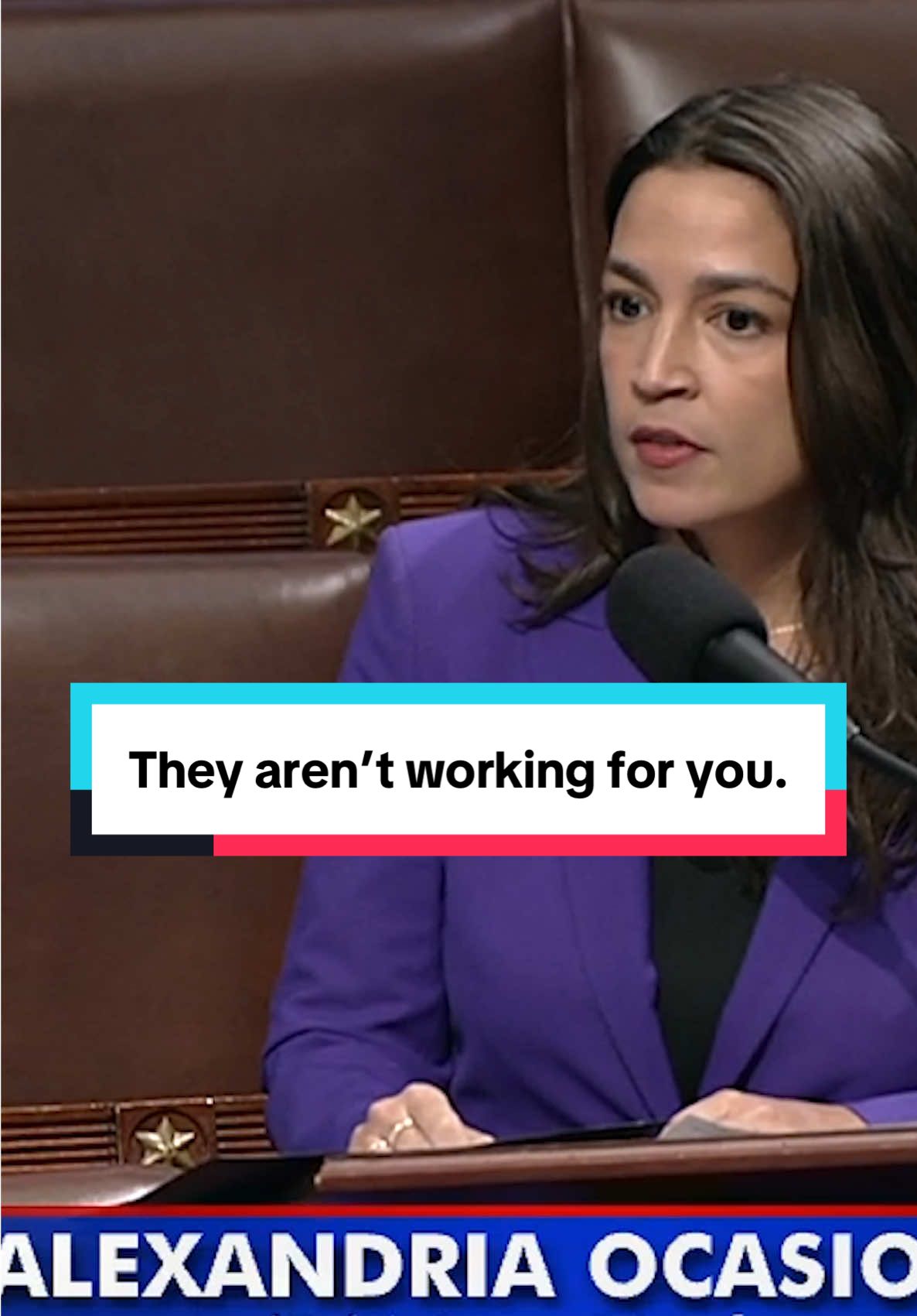 A post by @aocinthehouse on TikTok caption: Republicans are exploiting this moment to roll back civil liberties and write their wealthy friends in the private prison industry an $83 billion check. They aren’t working for you. They are lining their own pockets and hoping that drumming up immigrant panic will cover up their own profiteering.