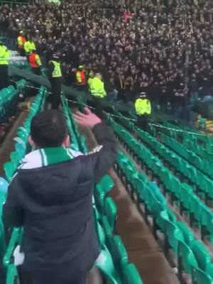 A post by @straightouttaglasgow13 on TikTok caption: #glasgowceltic #championsleague #2024 #2025 #paradise #youngboys #fyp #foruyou #fypシ゚ #foryoupagе #glasgow #Scotland #glasgowtiktok #scottishtiktok #straightouttaglasgow #scottish wee guy waves to young boys fans and leads their celebration 💚🍀