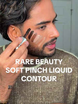 A post by @adityamadiraju on TikTok caption: Everything you need to know about @Rare Beauty Soft Pinch Liquid Contour and Contouring Tips & Tricks 🤎  - blendable and workable - pigmented  - cool undertones and grey base (7 shades, I got 6 shades) - true contour not bronzer repackaged - does not dry down super fast - excellent price point (explain in the TikTok)  #rarebeauty #rarebeautysoftpinchliquidcontour #contour #contouring #BeautyTok #makeup #newmakeup @Selena Gomez 