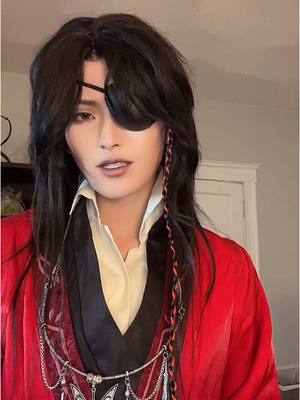 A post by @lu2quared on TikTok caption: Hua Cheng revealing his true form to Xie Lian | eye contact is from @PinkyParadise #pinkyparadise  #cosplay #tianguancifu #huacheng #hualian #heavenofficialsblessing 