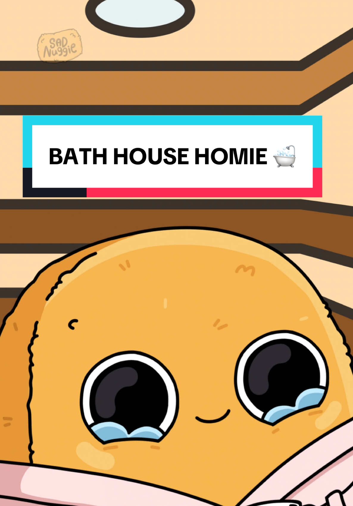 A post by @officialsadnuggie on TikTok caption: Meet me at the bath house 🛁🐥 @OCT original audio #relatable #sadnuggie #stressedout #relaxing 