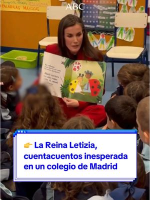 A post by @abc.es on TikTok caption: 📖 La Reina ha participado este jueves en la lectura de ‘Lara, la mariquita amarilla’, un cuento inclusivo que compartió con alumnos de cinco años del colegio Cortes de Cádiz de Madrid. Se trata de un centro incluido en el ‘Think Equal’, un proyecto pionero de Educación Socio-Emocional para niños de 3 a 6 años elaborado por los principales expertos mundiales en inteligencia emocional, que se ha implementado ya en 34 países. #Letizia #ReinaLetizia #niños #kids #cuento #colegio #Madrid 