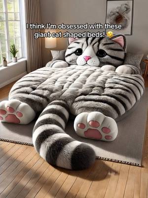 A post by @inspiringdesignsnet on TikTok caption: I'm gonna need one of these giant cat shaped beds in my life! 🤯👏 #catlover #interiordesign #bedroommakeover #tiktokmademebuyit 