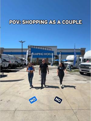 A post by @campingworld on TikTok caption: because compromise is harder than it looks #rvtiktok #rvlife #rvtok #couples @TRISH SUHR 