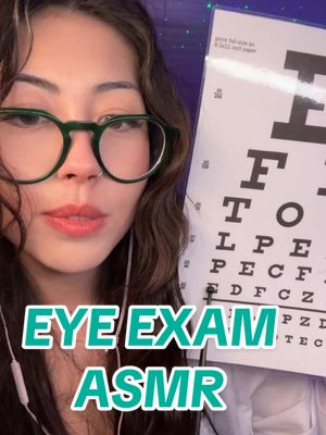 A post by @angeliclofiasmr on TikTok caption: Asmr eye exam 🤓- do you guys wear glasses? (I do lol) #asmr #asmrelax #asmrtingles #asmrmedical #medicalroleplay #asmrdoctor #eyedoctor #eyeexam #asmreyeexam #angeliclofiasmr 