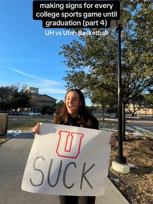 A post by @athinaeconomon on TikTok caption: I fear the sign was too accurate #collegebasketball #coogs #gamedaysign 