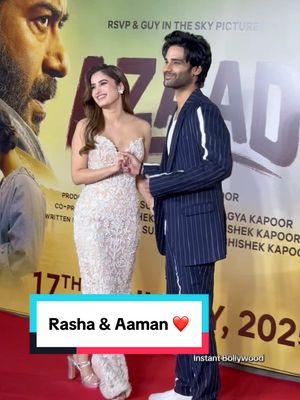 A post by @instantbollywood on TikTok caption: Such an Adorable Video of Rasha and Aaman from premiere of their debut movie Azaad. #bollywood #instantbollywood #crlebrities #fyp #rashathadani #aamandevgan 