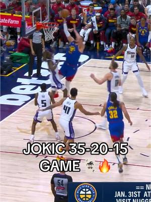 A post by @houseofhighlights on TikTok caption: The Joker just dropped the 2nd ever 35-20-15 game in NBA history. 🤯🔥 #NBA #jokic #thejoker #nuggets 