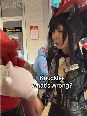 A post by @azndevil on TikTok caption: Sucks to suck…#sonic #sonicthehedgehog #knuckles #shadowthehedgehog #cosplay #food #soniccafe @Ribaibu Cosplay 