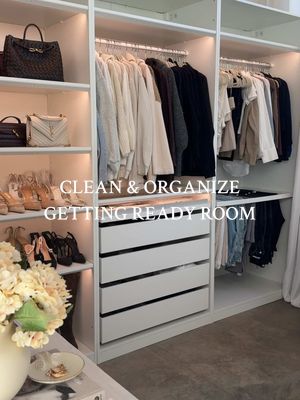 A post by @marinagudov on TikTok caption: Reset and refresh my getting ready room🎧🫧🧺 #closet #vanity #makeup #fyp #viral #clean #cleaning #cleaningtiktok #organization #organizedhome #Vlog #ditl #satusfying #asmr @437 