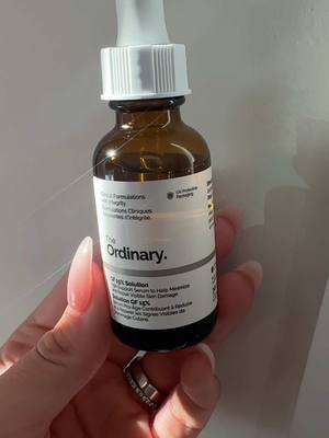 A post by @tonyamichelle26 on TikTok caption: I got the pleasure of diving into a new product from @The Ordinary for the last 4 weeks! The GF 15% solution definitely improved my skin in an overall positive way. Wait til end to see a B&A! Launching at your local Ulta Beauty on Feb 23rd. You can add this into your AM&PM routine — what’s your thoughts? Let me know below! #ad #theordinarypartner