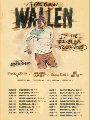 A post by @morganwallen on TikTok caption: I'm The Problem Tour 2025 | Can’t wait for this one. Sign up for pre-sale now through Tuesday at MorganWallen.com.      This tour is named after my new album that I am still working on – I'm The Problem. Excited to tell y’all more about it soon, but the title track will be out next Friday 1/31.