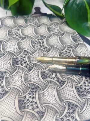 A post by @lykkeluna on TikTok caption: A quite quick one with large cells🖋️ Supplies I use: • Anaconda fountain pen from Highlander Pen with M nib • Platinum Century 3776 from luxurybrandsusa.com with UEF nib  • Pencil and blending stump • Moleskine sketchbook #foryou #doodle #doodleart #zentangle #drawing #tegning #StressRelief #anxietyrelief #calming #relaxing #satisfying #tiktok #fyp 