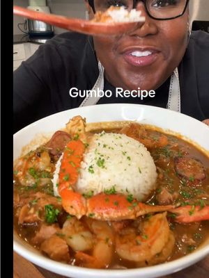 A post by @its_sogood on TikTok caption: Louisiana Gumbo.                          1 cup all-purpose flour 1 cup vegetable oil  The darker the roux the richer the flavor. 4 boneless skinless chicken thighs 2 tsp each (Cajun seasoning, garlic powder, onion powder, oil, Tony’s no salt seasoning , smoked paprika)  Gumbo: 3 celery ribs  1 med onion 1 med green bell pepper  1/2 bulb garlic  1 tbs shrimp bouillon  1 quart low-sodium chicken broth  2-3 cups water  3-4 extra large snow crab legs 1 pkg cajun andoullie  1 lb colossal  shrimp  1.5 tsp Gumbo file' Old Bay  2 bay leaves  cajun seasoning to taste Old bay seasoning  Garlic powder  Onion powder  Few drops crab boil  #gumbo #EasyRecipe #foodtiktok #fyp #lousianagumbo 